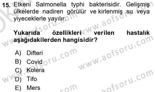 Temel Sağlık Ve Hastalık Bilgisi Dersi 2023 - 2024 Yılı Yaz Okulu Sınav Soruları 15. Soru