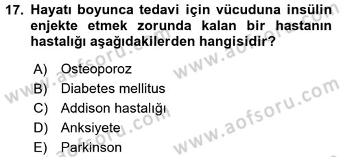 Temel Sağlık Ve Hastalık Bilgisi Dersi 2023 - 2024 Yılı Yaz Okulu Sınav Soruları 17. Soru