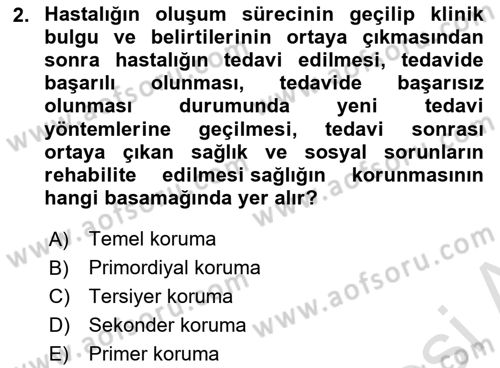 Temel Sağlık Ve Hastalık Bilgisi Dersi 2023 - 2024 Yılı Yaz Okulu Sınav Soruları 2. Soru