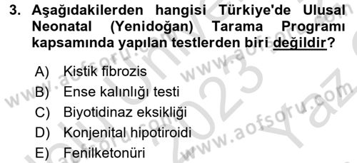 Temel Sağlık Ve Hastalık Bilgisi Dersi 2023 - 2024 Yılı Yaz Okulu Sınav Soruları 3. Soru
