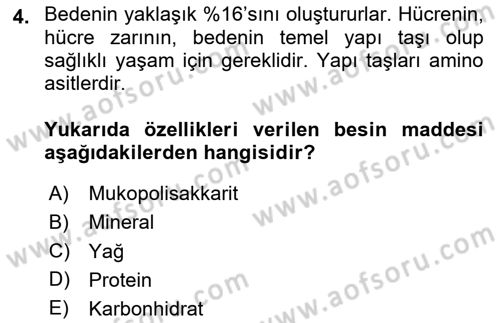 Temel Sağlık Ve Hastalık Bilgisi Dersi 2023 - 2024 Yılı Yaz Okulu Sınav Soruları 4. Soru