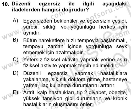 Temel Sağlık Ve Hastalık Bilgisi Dersi 2024 - 2025 Yılı (Vize) Ara Sınav Soruları 10. Soru