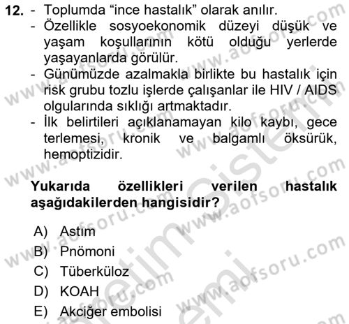 Temel Sağlık Ve Hastalık Bilgisi Dersi 2024 - 2025 Yılı (Vize) Ara Sınav Soruları 12. Soru