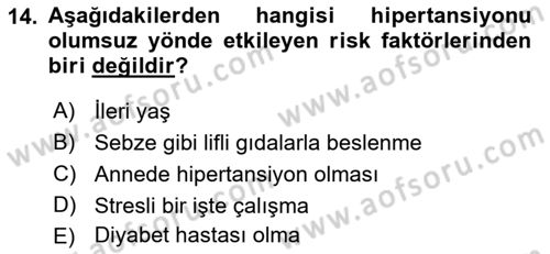Temel Sağlık Ve Hastalık Bilgisi Dersi 2024 - 2025 Yılı (Vize) Ara Sınav Soruları 14. Soru