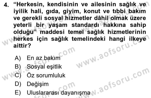 Temel Sağlık Ve Hastalık Bilgisi Dersi 2024 - 2025 Yılı (Vize) Ara Sınav Soruları 4. Soru