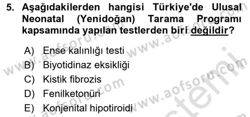 Temel Sağlık Ve Hastalık Bilgisi Dersi 2024 - 2025 Yılı (Vize) Ara Sınav Soruları 5. Soru