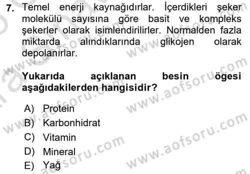 Temel Sağlık Ve Hastalık Bilgisi Dersi 2024 - 2025 Yılı (Vize) Ara Sınav Soruları 7. Soru