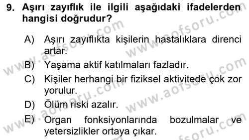 Temel Sağlık Ve Hastalık Bilgisi Dersi 2024 - 2025 Yılı (Vize) Ara Sınav Soruları 9. Soru