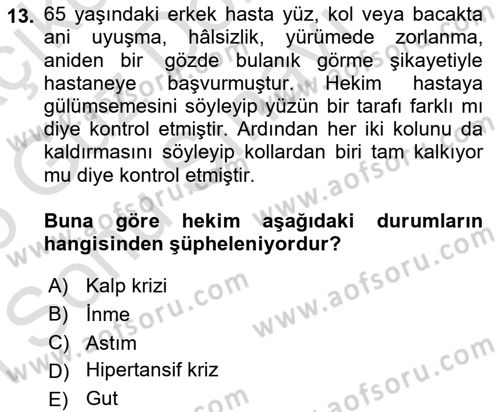 Temel Sağlık Ve Hastalık Bilgisi Dersi 2024 - 2025 Yılı (Final) Dönem Sonu Sınav Soruları 13. Soru