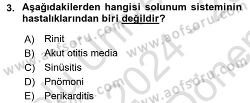 Temel Sağlık Ve Hastalık Bilgisi Dersi 2024 - 2025 Yılı (Final) Dönem Sonu Sınav Soruları 3. Soru