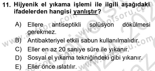 Temel Sağlık Ve Hastalık Bilgisi Dersi 2024 - 2025 Yılı Yaz Okulu Sınav Soruları 11. Soru