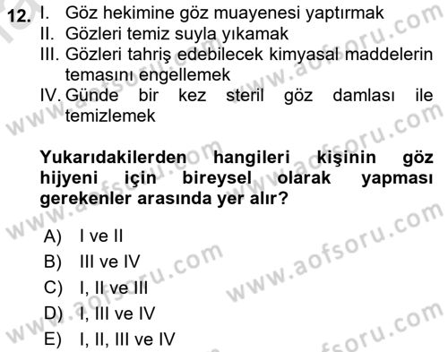 Temel Sağlık Ve Hastalık Bilgisi Dersi 2024 - 2025 Yılı Yaz Okulu Sınav Soruları 12. Soru