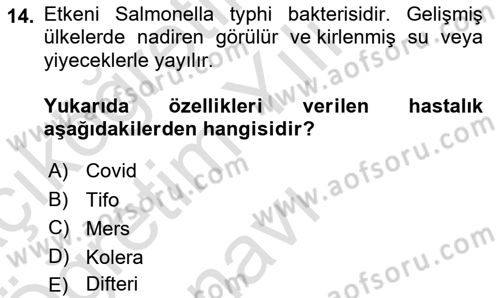Temel Sağlık Ve Hastalık Bilgisi Dersi 2024 - 2025 Yılı Yaz Okulu Sınav Soruları 14. Soru