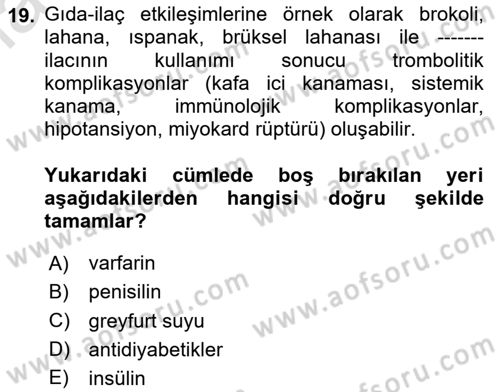 Temel Sağlık Ve Hastalık Bilgisi Dersi 2024 - 2025 Yılı Yaz Okulu Sınav Soruları 19. Soru