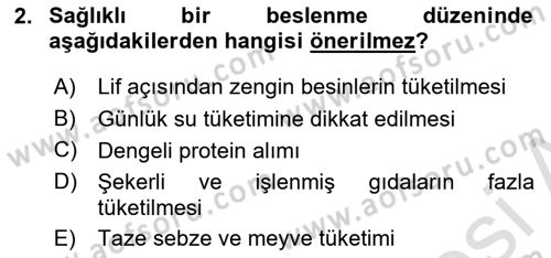 Temel Sağlık Ve Hastalık Bilgisi Dersi 2024 - 2025 Yılı Yaz Okulu Sınav Soruları 2. Soru