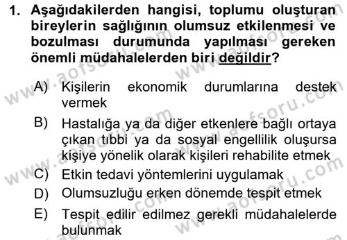 Temel Sağlık Ve Hastalık Bilgisi Dersi 2025 - 2026 Yılı (Vize) Ara Sınav Soruları 1. Soru