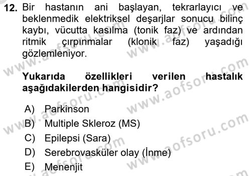 Temel Sağlık Ve Hastalık Bilgisi Dersi 2025 - 2026 Yılı (Vize) Ara Sınav Soruları 12. Soru