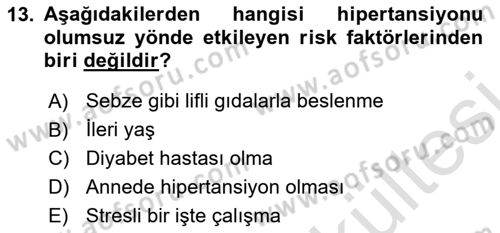 Temel Sağlık Ve Hastalık Bilgisi Dersi 2025 - 2026 Yılı (Vize) Ara Sınav Soruları 13. Soru