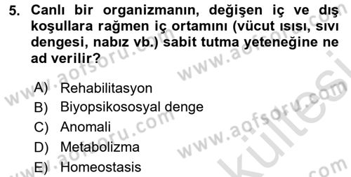 Temel Sağlık Ve Hastalık Bilgisi Dersi 2025 - 2026 Yılı (Vize) Ara Sınav Soruları 5. Soru