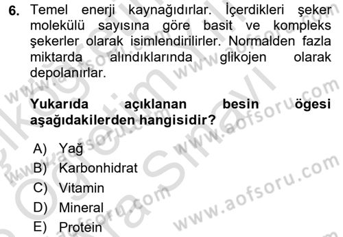 Temel Sağlık Ve Hastalık Bilgisi Dersi 2025 - 2026 Yılı (Vize) Ara Sınav Soruları 6. Soru