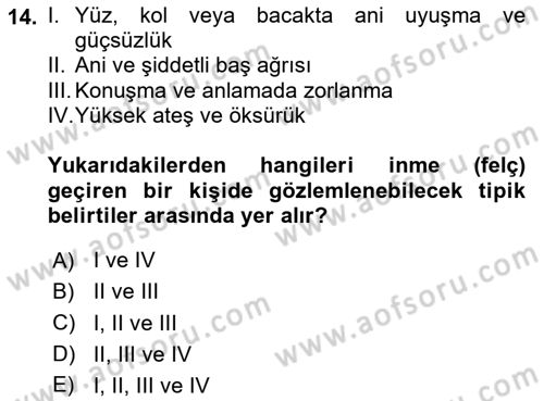 Temel Sağlık Ve Hastalık Bilgisi Dersi 2025 - 2026 Yılı (Final) Dönem Sonu Sınav Soruları 14. Soru