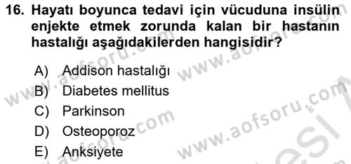 Temel Sağlık Ve Hastalık Bilgisi Dersi 2025 - 2026 Yılı (Final) Dönem Sonu Sınav Soruları 16. Soru
