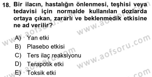 Temel Sağlık Ve Hastalık Bilgisi Dersi 2025 - 2026 Yılı (Final) Dönem Sonu Sınav Soruları 18. Soru