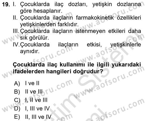 Temel Sağlık Ve Hastalık Bilgisi Dersi 2025 - 2026 Yılı (Final) Dönem Sonu Sınav Soruları 19. Soru