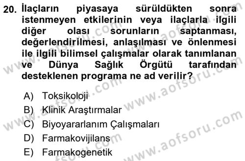 Temel Sağlık Ve Hastalık Bilgisi Dersi 2025 - 2026 Yılı (Final) Dönem Sonu Sınav Soruları 20. Soru