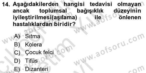 Temel Sağlık Ve Hastalık Bilgisi Dersi 2025 - 2026 Yılı Yaz Okulu Sınav Soruları 14. Soru