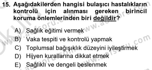 Temel Sağlık Ve Hastalık Bilgisi Dersi 2025 - 2026 Yılı Yaz Okulu Sınav Soruları 15. Soru
