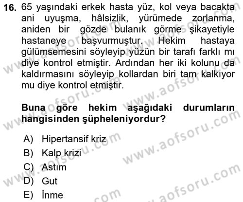 Temel Sağlık Ve Hastalık Bilgisi Dersi 2025 - 2026 Yılı Yaz Okulu Sınav Soruları 16. Soru