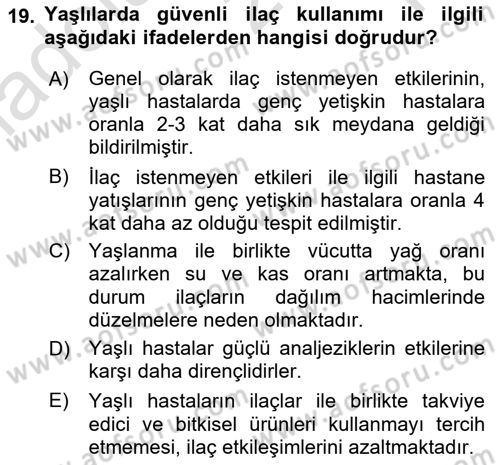 Temel Sağlık Ve Hastalık Bilgisi Dersi 2025 - 2026 Yılı Yaz Okulu Sınav Soruları 19. Soru