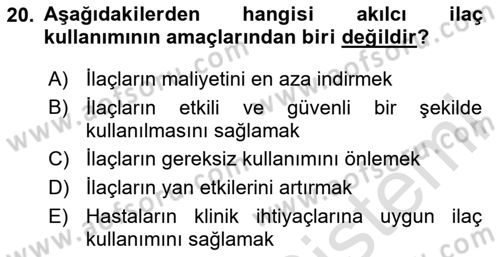Temel Sağlık Ve Hastalık Bilgisi Dersi 2025 - 2026 Yılı Yaz Okulu Sınav Soruları 20. Soru