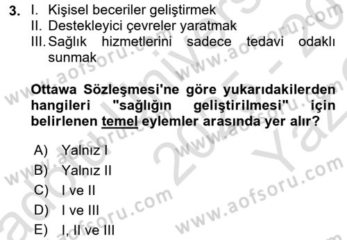 Temel Sağlık Ve Hastalık Bilgisi Dersi 2025 - 2026 Yılı Yaz Okulu Sınav Soruları 3. Soru