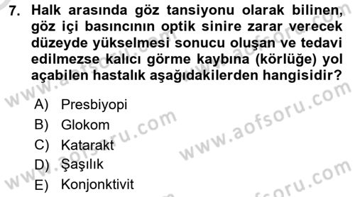 Temel Sağlık Ve Hastalık Bilgisi Dersi 2025 - 2026 Yılı Yaz Okulu Sınav Soruları 7. Soru
