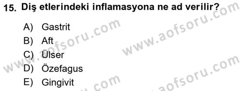 Hastalıklar Bilgisi Dersi 2020 - 2021 Yılı Yaz Okulu Sınav Soruları 15. Soru