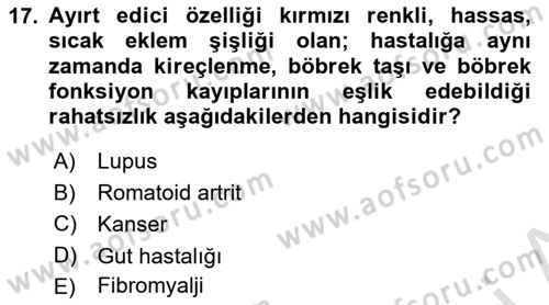 Hastalıklar Bilgisi Dersi 2020 - 2021 Yılı Yaz Okulu Sınav Soruları 17. Soru