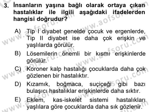 Hastalıklar Bilgisi Dersi 2020 - 2021 Yılı Yaz Okulu Sınav Soruları 3. Soru