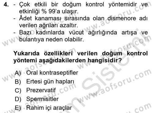 Hastalıklar Bilgisi Dersi 2020 - 2021 Yılı Yaz Okulu Sınav Soruları 4. Soru