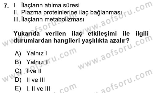 Hastalıklar Bilgisi Dersi 2020 - 2021 Yılı Yaz Okulu Sınav Soruları 7. Soru