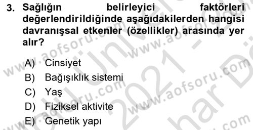 Hastalıklar Bilgisi Dersi 2021 - 2022 Yılı (Vize) Ara Sınavı 3. Soru