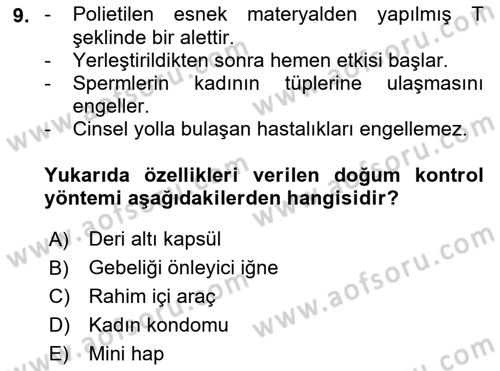 Hastalıklar Bilgisi Dersi 2021 - 2022 Yılı (Vize) Ara Sınav Soruları 9. Soru