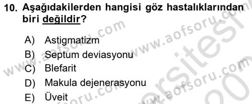 Hastalıklar Bilgisi Dersi 2021 - 2022 Yılı (Final) Dönem Sonu Sınav Soruları 10. Soru