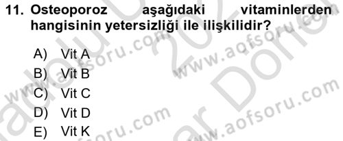 Hastalıklar Bilgisi Dersi 2021 - 2022 Yılı (Final) Dönem Sonu Sınav Soruları 11. Soru