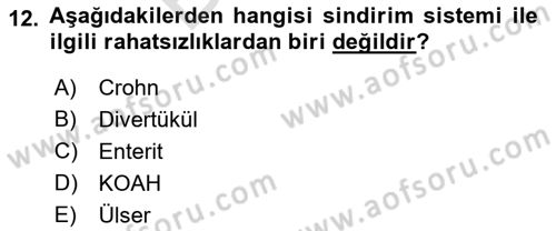 Hastalıklar Bilgisi Dersi 2021 - 2022 Yılı (Final) Dönem Sonu Sınav Soruları 12. Soru