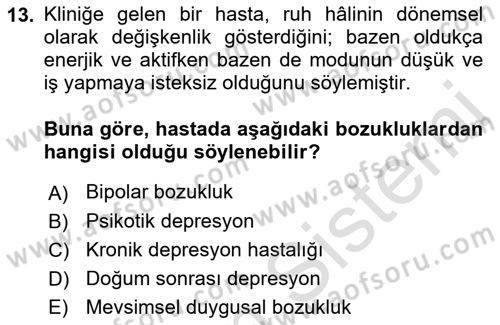 Hastalıklar Bilgisi Dersi 2021 - 2022 Yılı (Final) Dönem Sonu Sınav Soruları 13. Soru