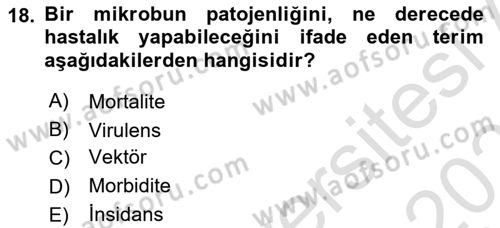 Hastalıklar Bilgisi Dersi 2021 - 2022 Yılı (Final) Dönem Sonu Sınav Soruları 18. Soru