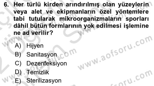Hastalıklar Bilgisi Dersi 2021 - 2022 Yılı (Final) Dönem Sonu Sınav Soruları 6. Soru