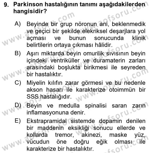 Hastalıklar Bilgisi Dersi 2021 - 2022 Yılı (Final) Dönem Sonu Sınavı 9. Soru